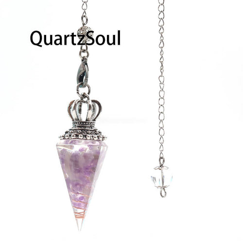 Amethyst Crystal Pendulum with Silver Crown for Divination