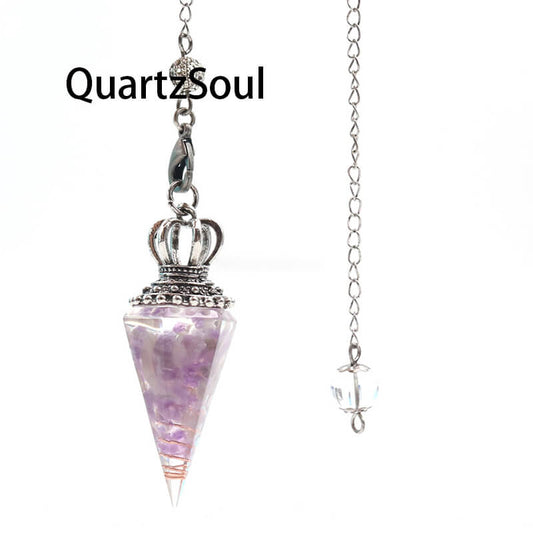 Amethyst Crystal Pendulum with Silver Crown for Divination