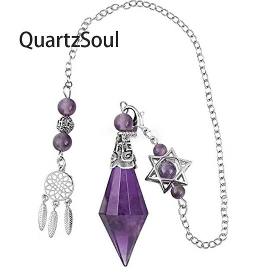 Natural Amethyst Crystal Pendulum with Star Charm and Dreamcatcher