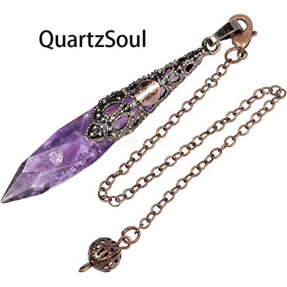 Natural Amethyst Crystal Pendulum with Copper Chain for Divination