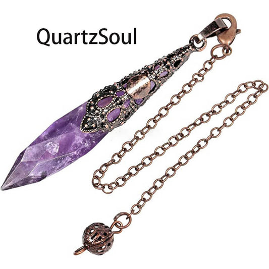 Natural Amethyst Crystal Pendulum with Copper Chain for Divination