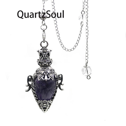 Amethyst Crystal Pendulum with Vintage Silver Filigree Cage for Divination