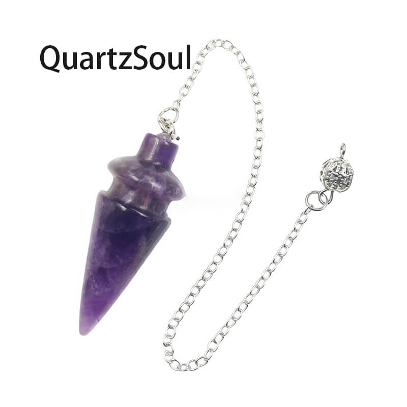 Natural Amethyst Crystal Pendulum for Divination with Silver Chain