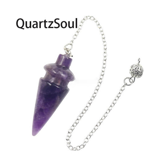 Natural Amethyst Crystal Pendulum for Divination with Silver Chain