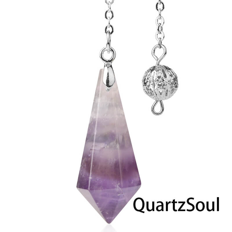 Amethyst hexagonal pendulum with silver chain for spiritual protection