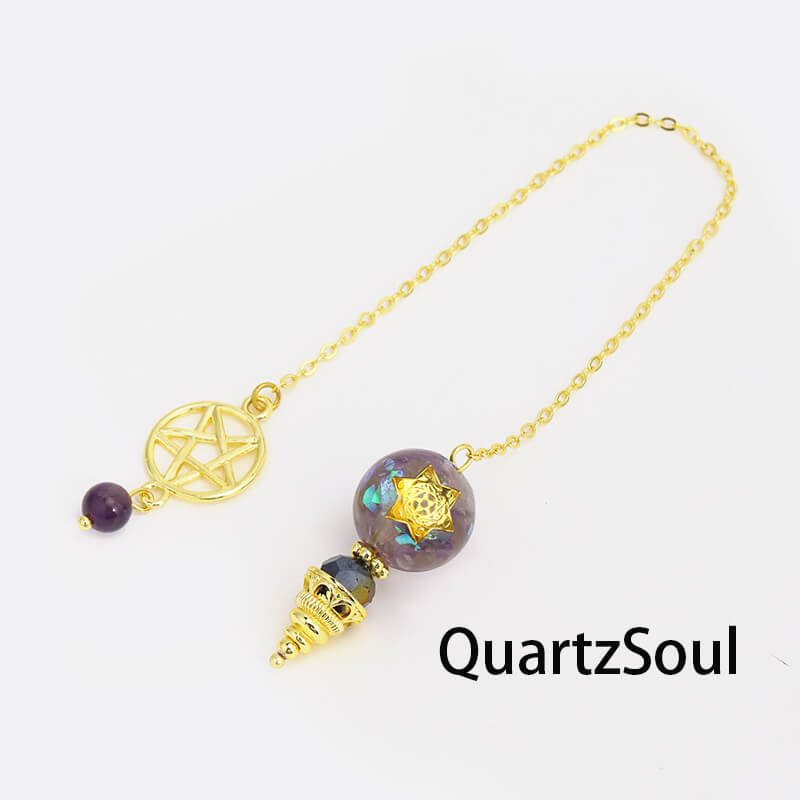 Amethyst crystal pendulum with pentagram charm for spiritual divination