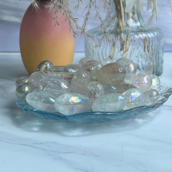 Angel Aura Quartz Tumbled Stones with Rainbow Iridescent Finish
