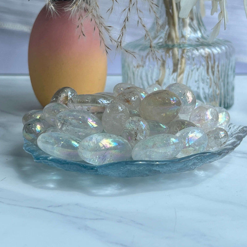 Angel Aura Quartz Tumbled Stones with Rainbow Iridescent Finish