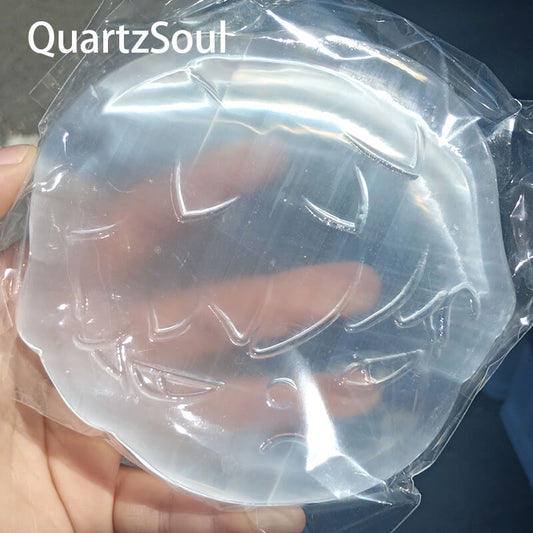 Wholesale angry little boy selenite crystal carving front view