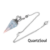 Aquamarine crystal pendulum with silver crown for water element divination