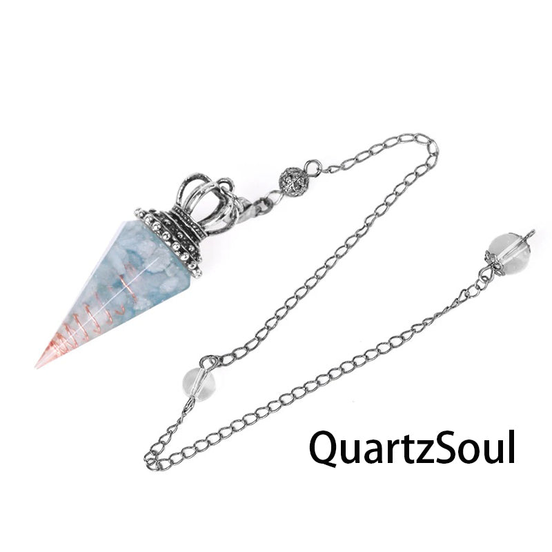 Aquamarine crystal pendulum with silver crown for water element divination