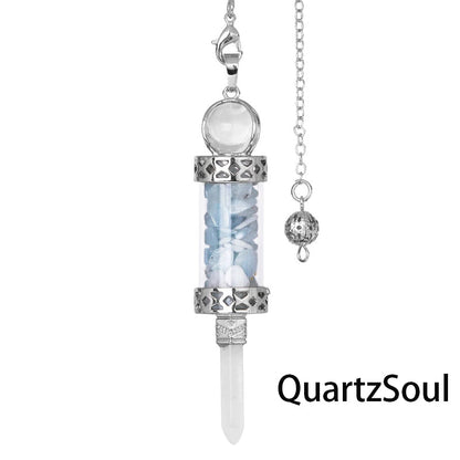  Aquamarine crystal pendulum with blue stone fragments for clear communication