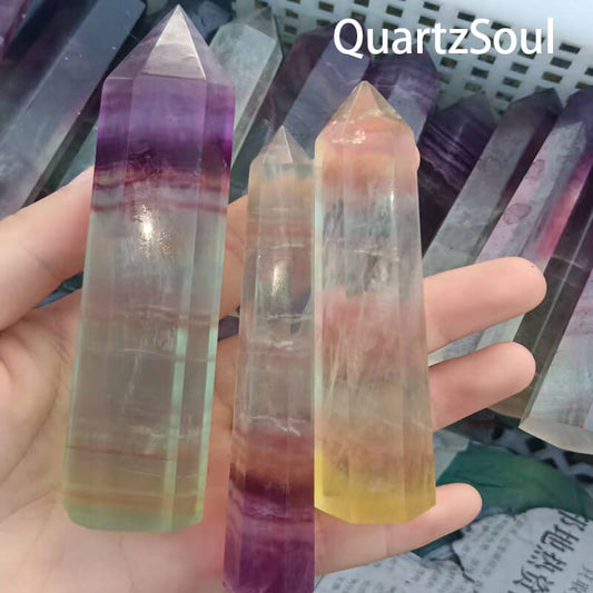 Wholesale Rainbow Fluorite crystal points with vibrant purple and green banding