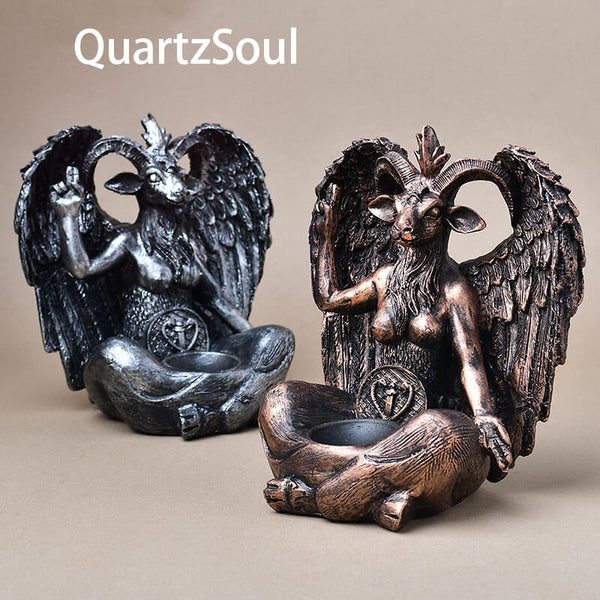 Collection of Baphomet Crystal Display Stands in Different Finishes for Metaphysical Decor