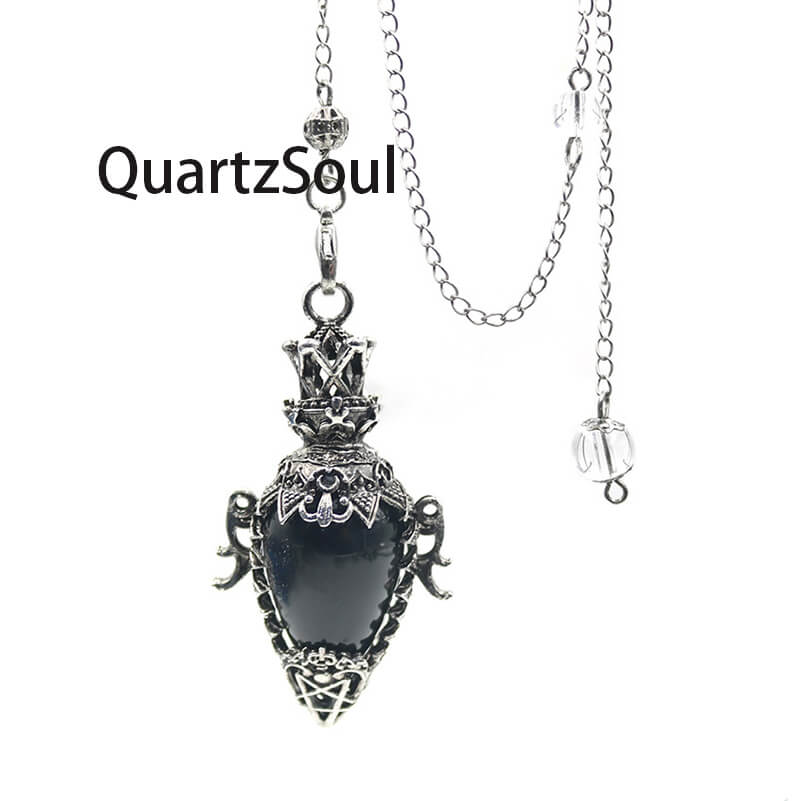 Black Agate Crystal Pendulum with Silver Metalwork for Negative Energy Protection