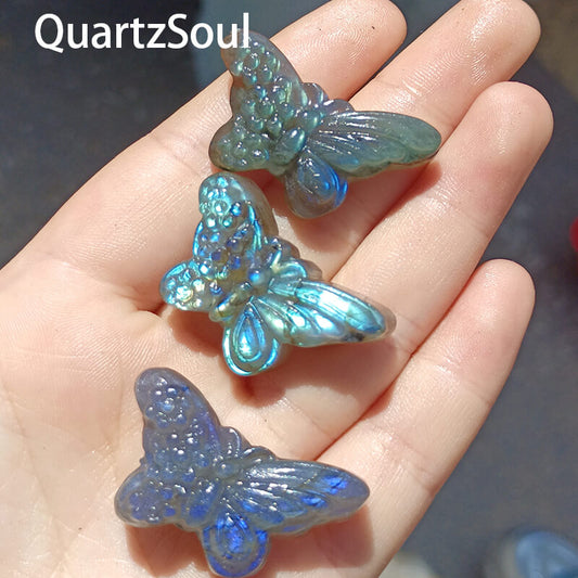 Blue Flash Labradorite Butterfly Crystal Carving Wholesale