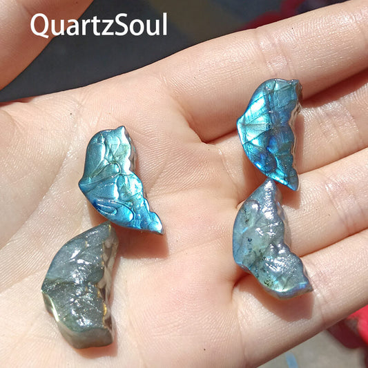 Wing shaped blue flash labradorite crystal carving wholesale