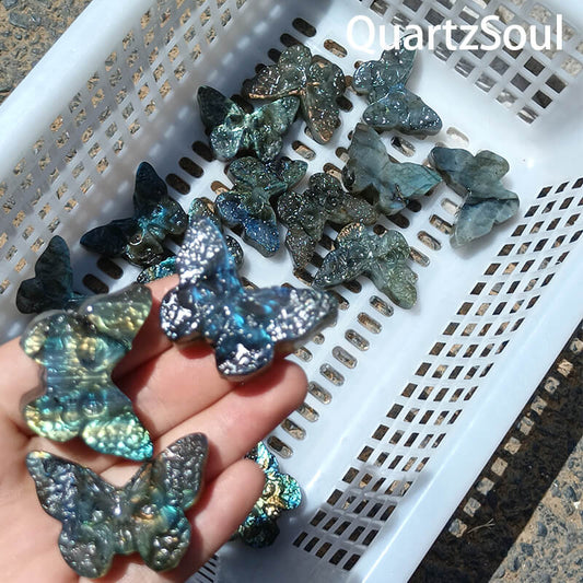 Blue flash labradorite butterfly carving wholesale crystal