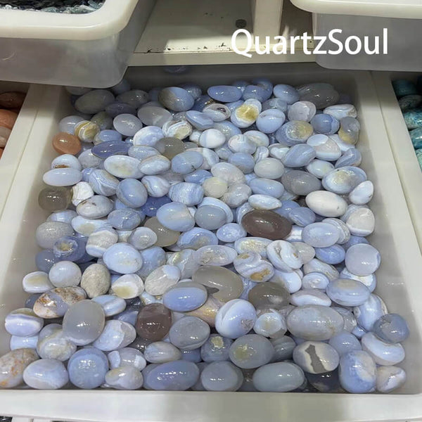 Premium Blue Lace Agate tumbled stones for crystal wholesale buyers
