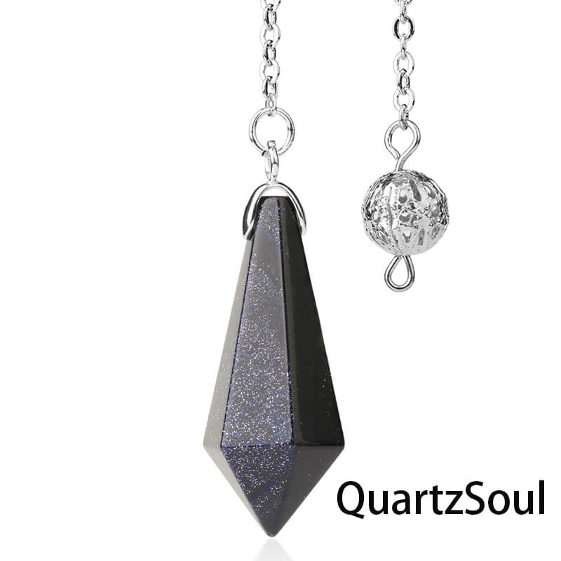 Blue SunStone hexagonal pendulum with silver chain for communication