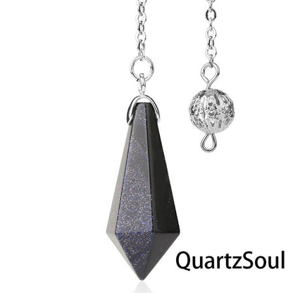 Blue SunStone hexagonal pendulum with silver chain for communication