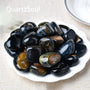  Premium Blue Tiger's Eye tumbled gemstones collection arranged on white plate