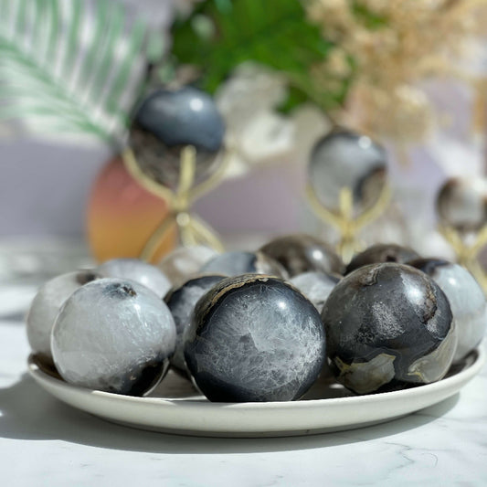 Natural Blue Volcanic Rock Agate Sphere for Crystal Healing and Chakra Balancing