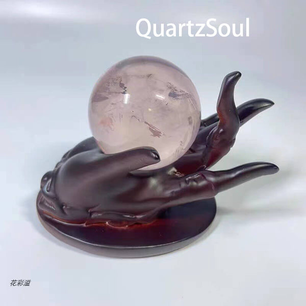Reddish brown imitation wood Buddha's hand lotus crystal ball stand display holder
