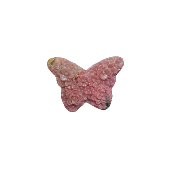 Elegant butterfly shaped rhodonite crystal carving with natural pink and black patterns for healing