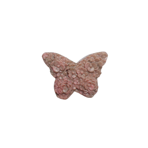 Natural pink rhodonite butterfly carving with black inclusions for crystal healing collection