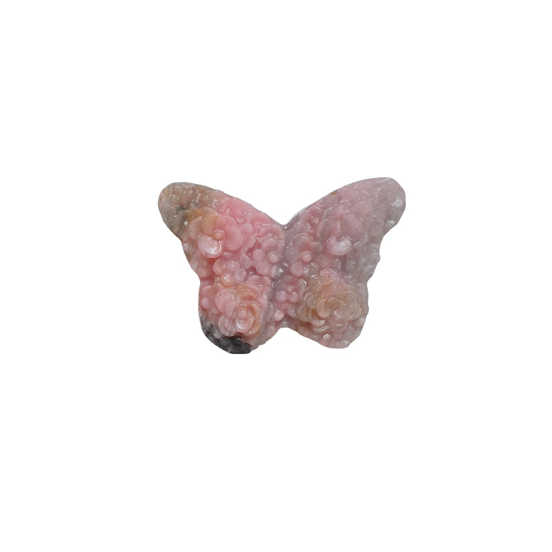 Beautiful pink butterfly rhodonite carving with black inclusions for crystal healing and collection