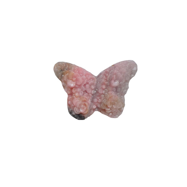 Beautiful pink butterfly rhodonite carving with black inclusions for crystal healing and collection