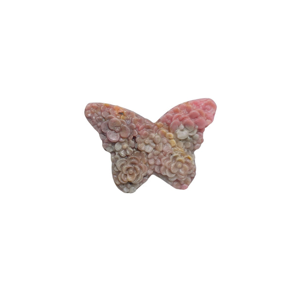  Handcrafted butterfly Rhodonite carving with pink and black patterns for crystal healing