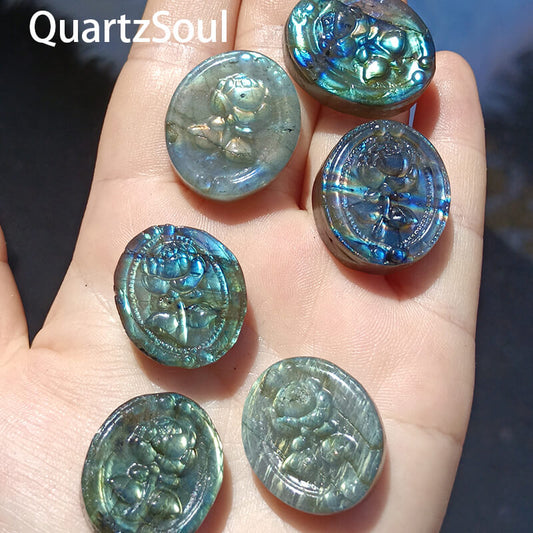 Carved blue labradorite with rose flower pattern for wholesale crystal suppliers
