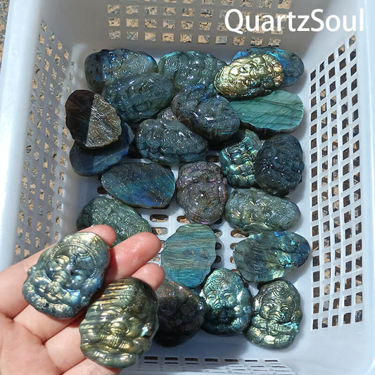 Carved Elephant Buddha Blue Labradorite Crystal Wholesale Collection