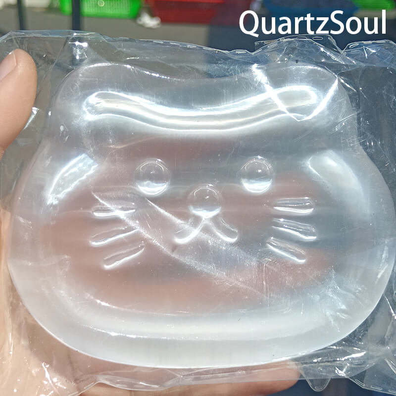 Cat Head Selenite Crystal Carving Wholesale Supply Translucent Gemstone