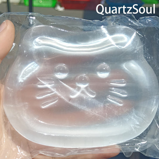 Cat Head Selenite Crystal Carving Wholesale Supply Translucent Gemstone