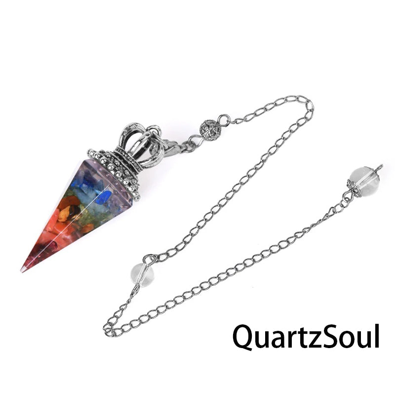 Chakra crystal pendulum with silver crown cap for energy balancing