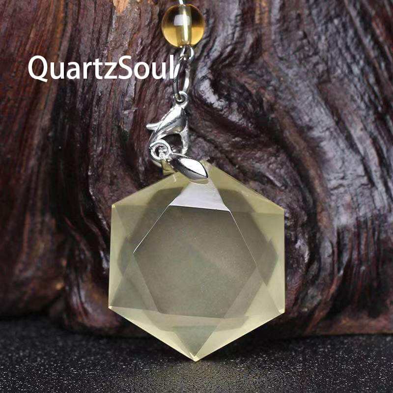 Hexagonal Citrine Pendulum Crystal with Silver Chain