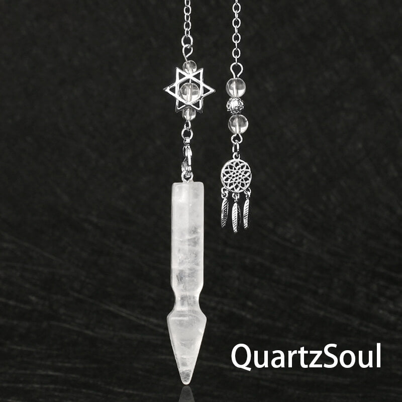 Clear quartz crystal pendulum with silver star of david charm