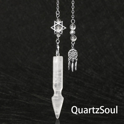 Clear quartz crystal pendulum with silver star of david charm