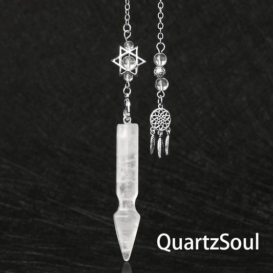 Clear quartz crystal pendulum with silver star of david charm