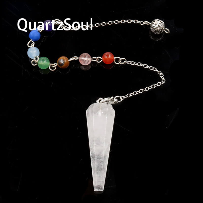 Clear Quartz Crystal Pendulum with Chakra Beads for Spiritual Guidance