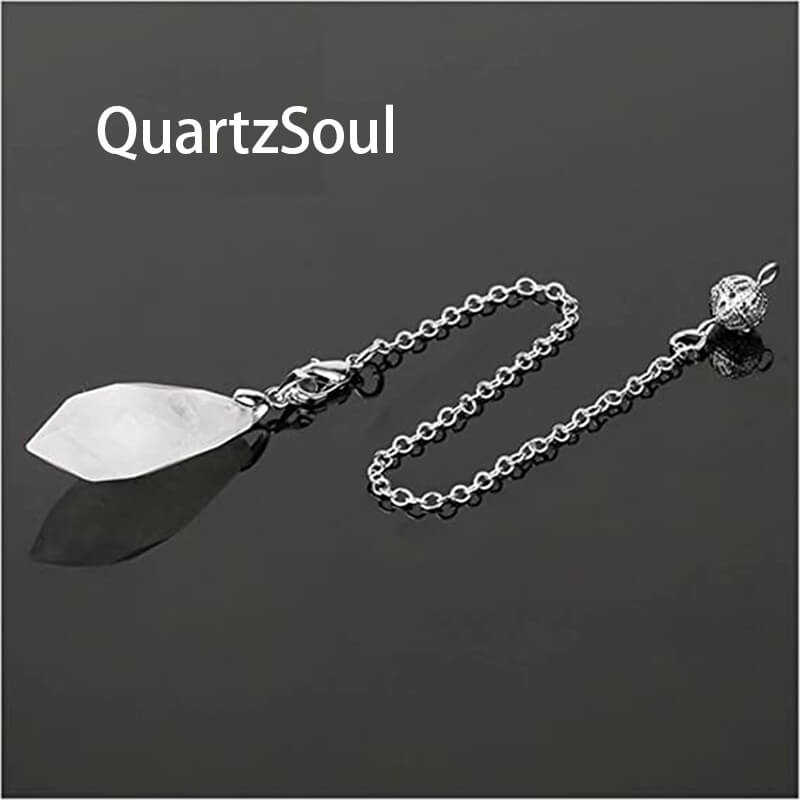 Clear Quartz Faceted Crystal Pendulum with Silver Chain
