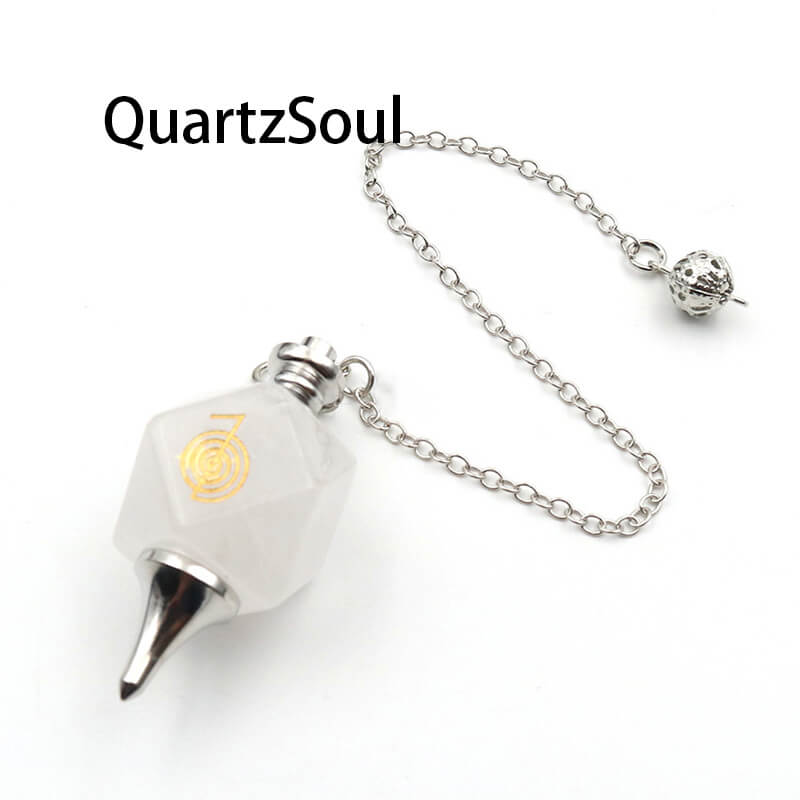 Clear Quartz Crystal Pendulum with Sacred Geometry Symbol for Clarity and Amplification