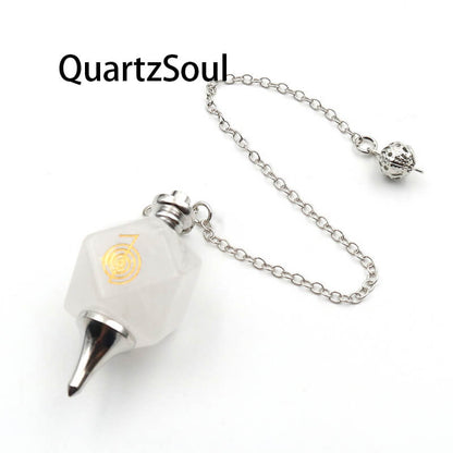 Clear Quartz Crystal Pendulum with Sacred Geometry Symbol for Clarity and Amplification