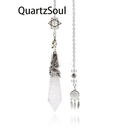  Clear Quartz Crystal Pendulum with Star Holder and Dragon Wrap