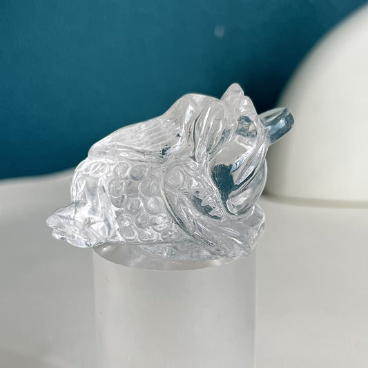 Crystal carved golden toad prosperity sculpture clear quartz