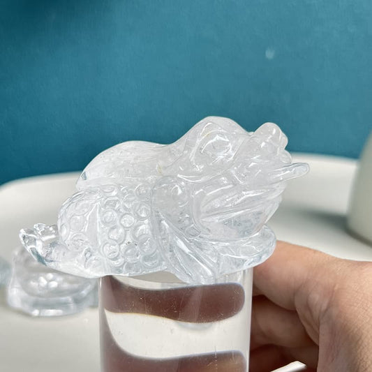 Clear Quartz Golden Toad Crystal Carving for Prosperity
