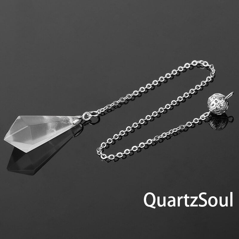 Clear Quartz hexagonal pendulum with silver chain for spiritual guidance